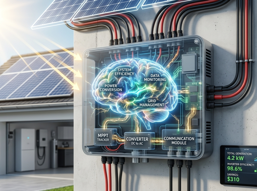 Deye smart hybrid inverter as brain of solar system connecting solar panels, battery and home appliances in Coimbatore