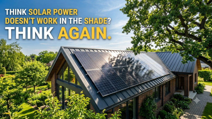 Modern rooftop solar panels receiving electricity in partial tree shade