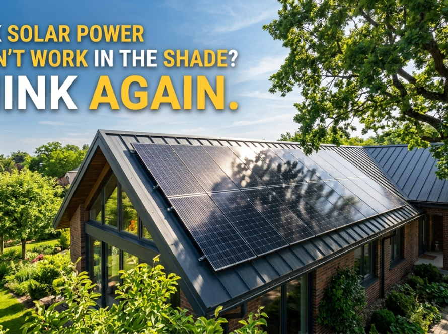 Modern rooftop solar panels receiving electricity in partial tree shade